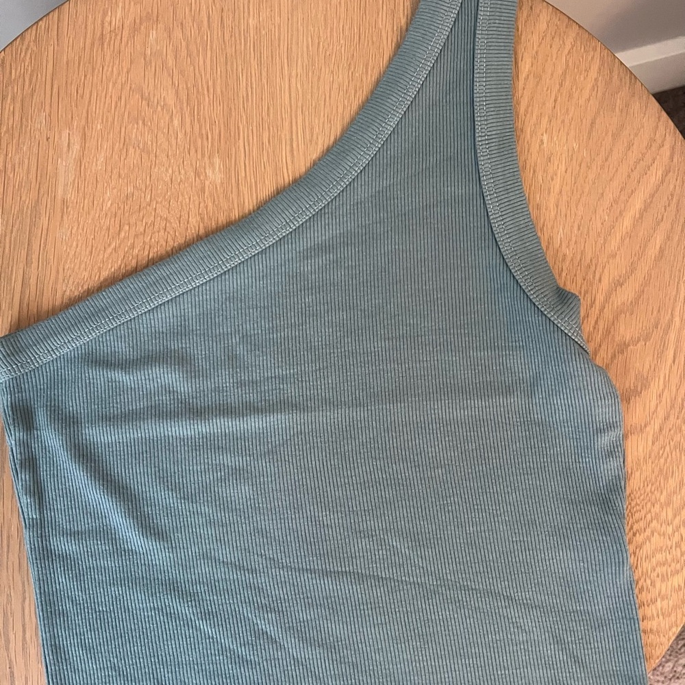 SET Active Asymmetrical Ribbed Tank Top in Aqua Blue/Green